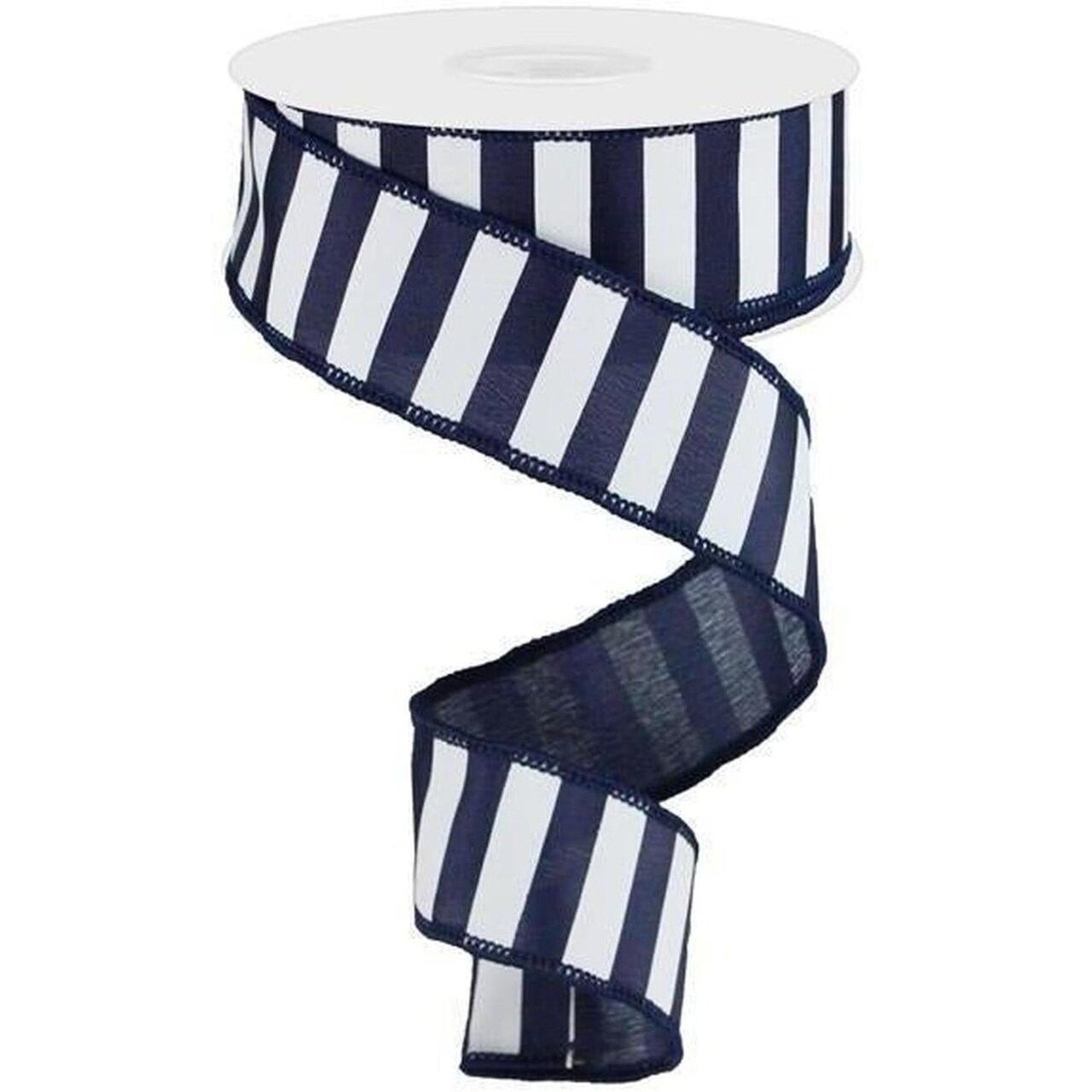 1.5" Medium Horizontal Stripe Ribbon: Navy Blue & White (10 Yards)